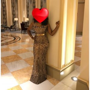 Betsy & Adam Bronze Sequin Gown